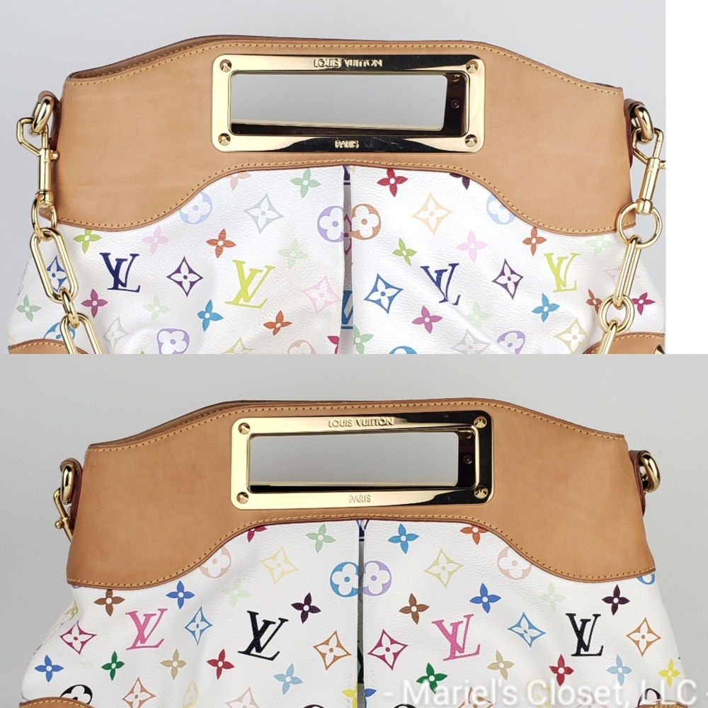 Authentic Louis Vuitton White Multicolore Judy MM with Strap and Dustbag #3247M - Picture 4 of 9